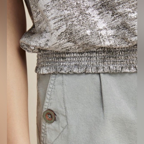 ANTHROPOLOGIE NWT Silver Metallic Strapless Shimmer Cinched Tube Top Size Small - Picture 5 of 10